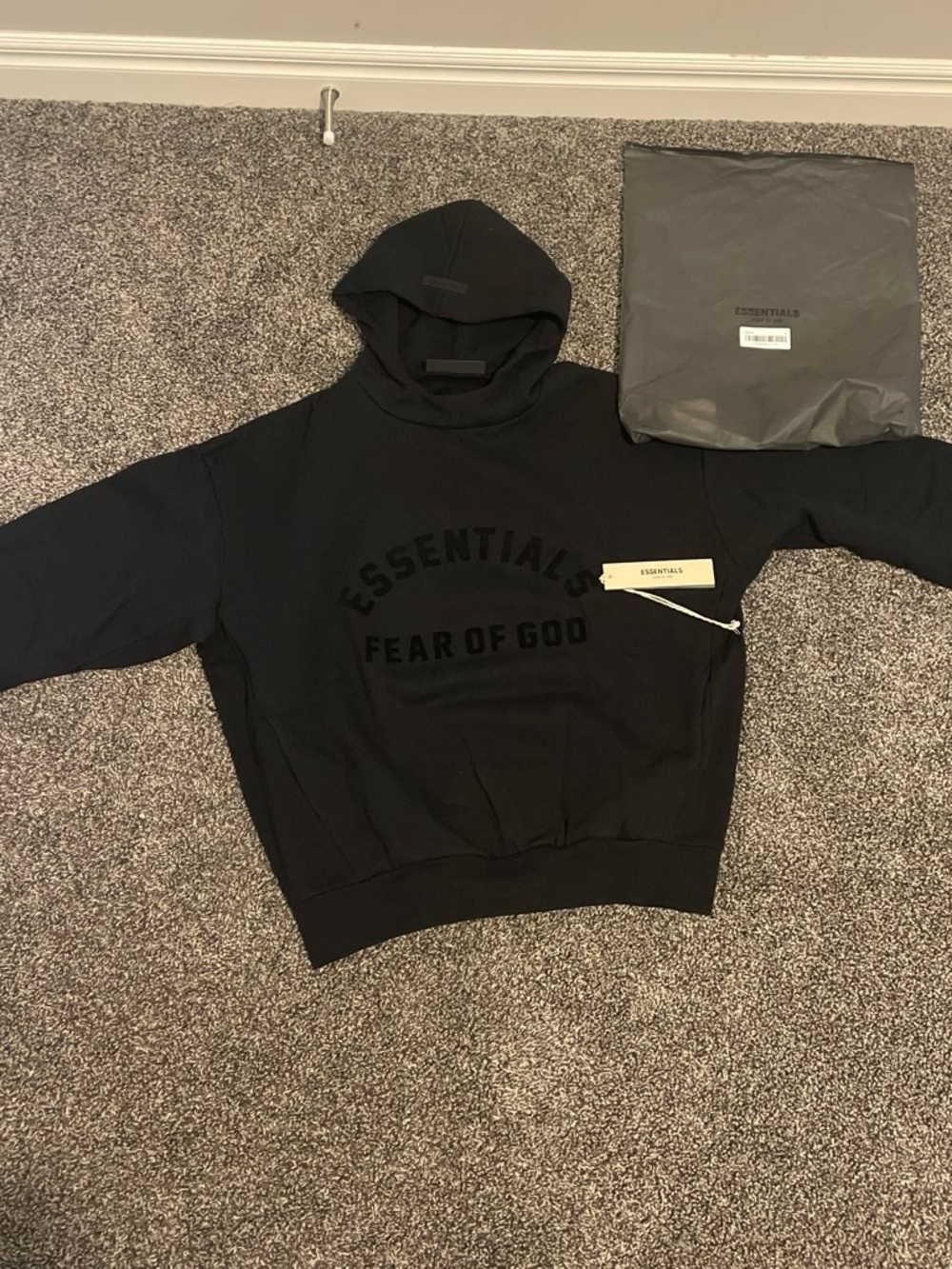 Fear of God Essentials Black Hooded Sweatshirt with Tonal Logo